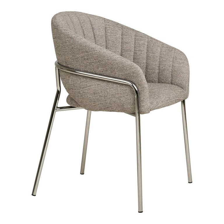 Costa Dining Armchair - Set of 2 - Curved Back - Light Grey and Chrome - Fabric and Metal
