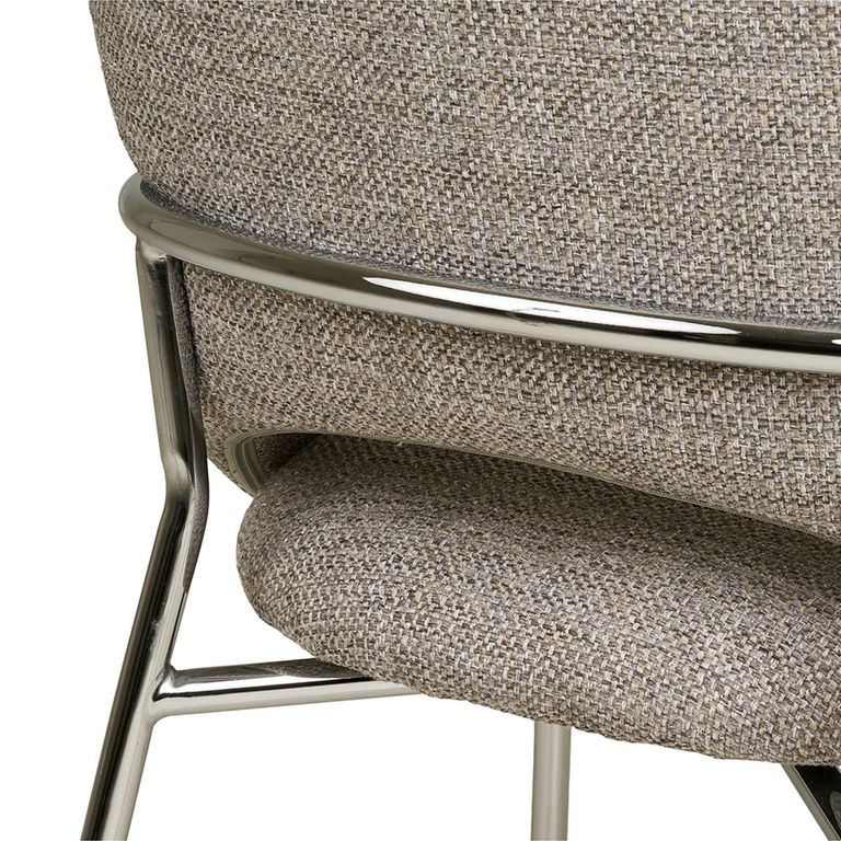 Costa Dining Armchair - Set of 2 - Curved Back - Light Grey and Chrome - Fabric and Metal
