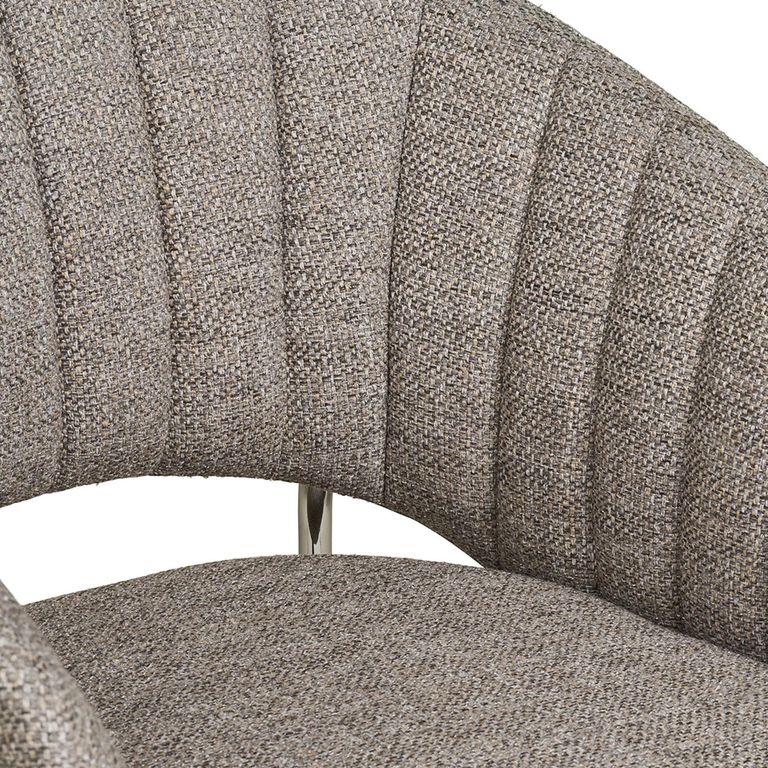 Costa Dining Armchair - Set of 2 - Curved Back - Light Grey and Chrome - Fabric and Metal