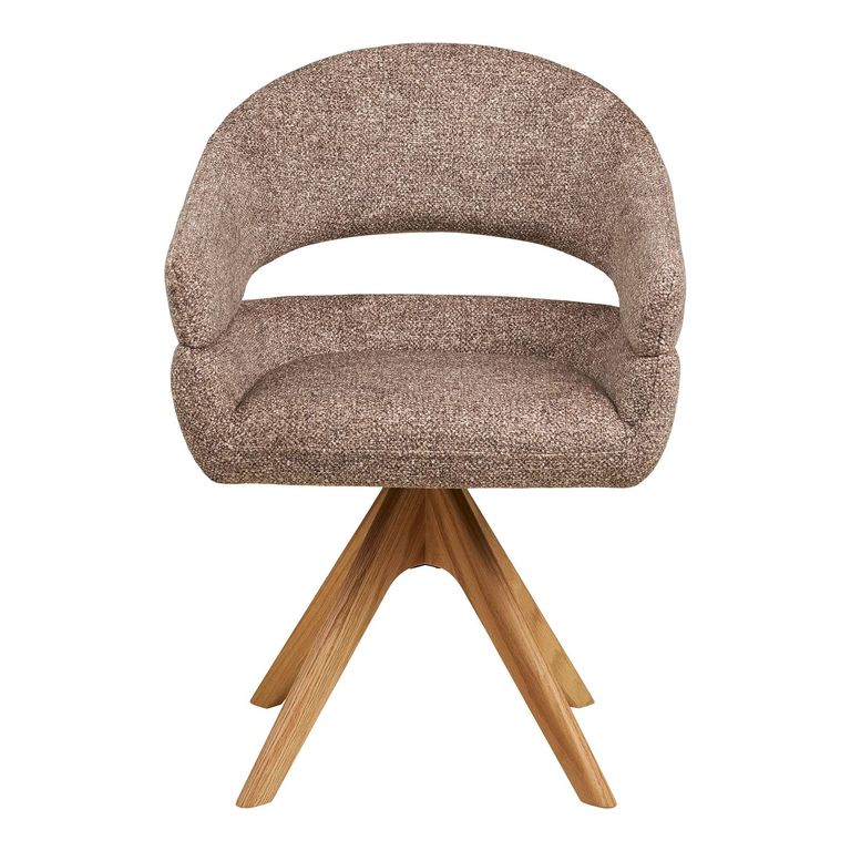 Dover Swivel Dining Armchair - Set of 2 - Curved Back - Brown and Natural - Fabric and Oak