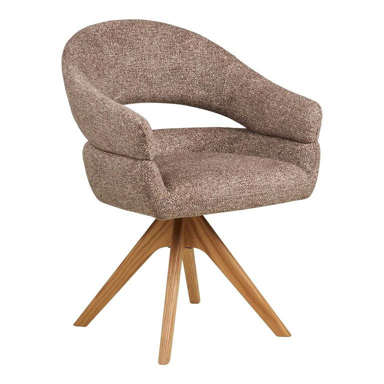 Dover Swivel Dining Armchair - Set of 2 - Curved Back - Brown and Natural - Fabric and Oak
