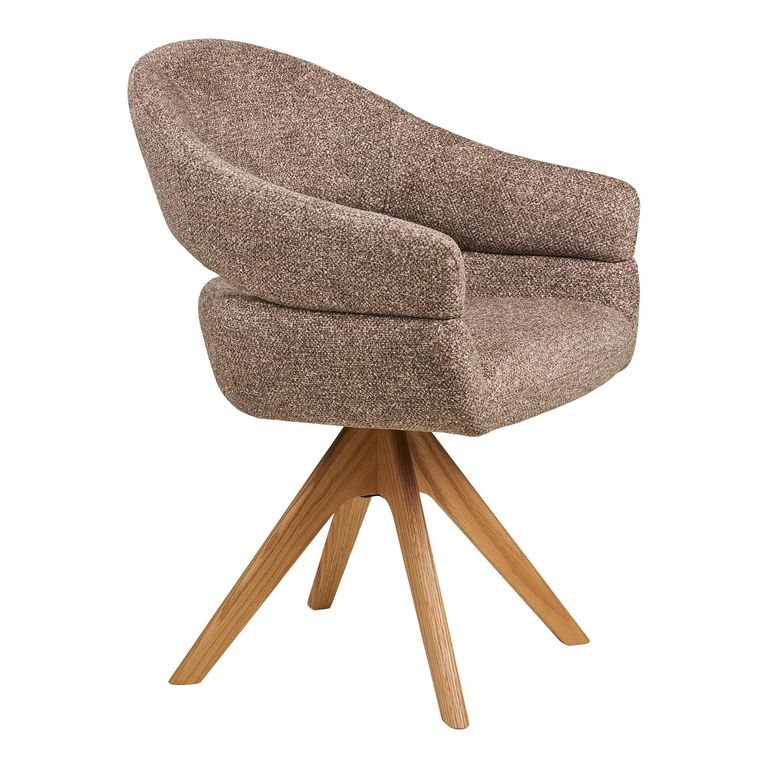 Dover Swivel Dining Armchair - Set of 2 - Curved Back - Brown and Natural - Fabric and Oak