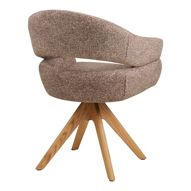Dover Swivel Dining Armchair - Set of 2 - Curved Back - Brown and Natural - Fabric and Oak