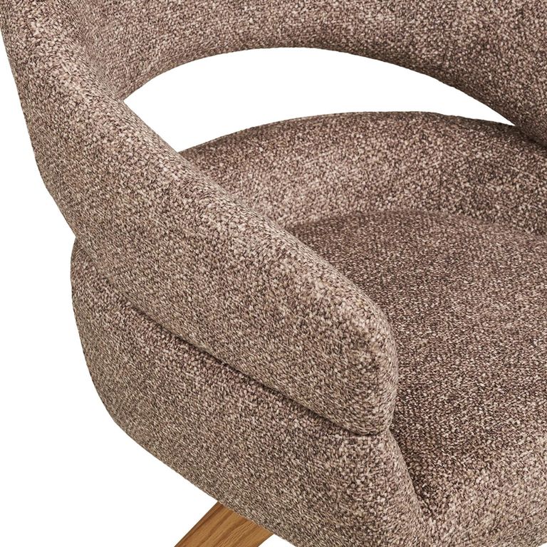 Dover Swivel Dining Armchair - Set of 2 - Curved Back - Brown and Natural - Fabric and Oak