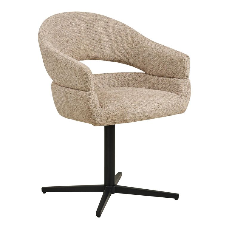 Dover Swivel Dining Armchair - Set of 2 - Curved Back - Sand and Black - Fabric and Metal