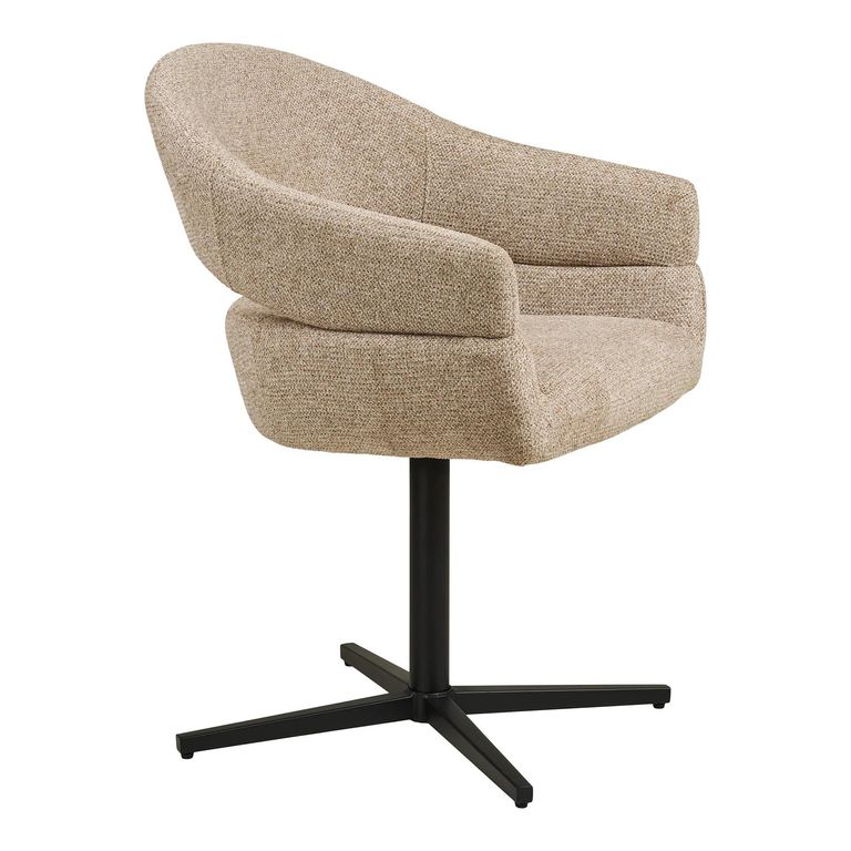 Dover Swivel Dining Armchair - Set of 2 - Curved Back - Sand and Black - Fabric and Metal