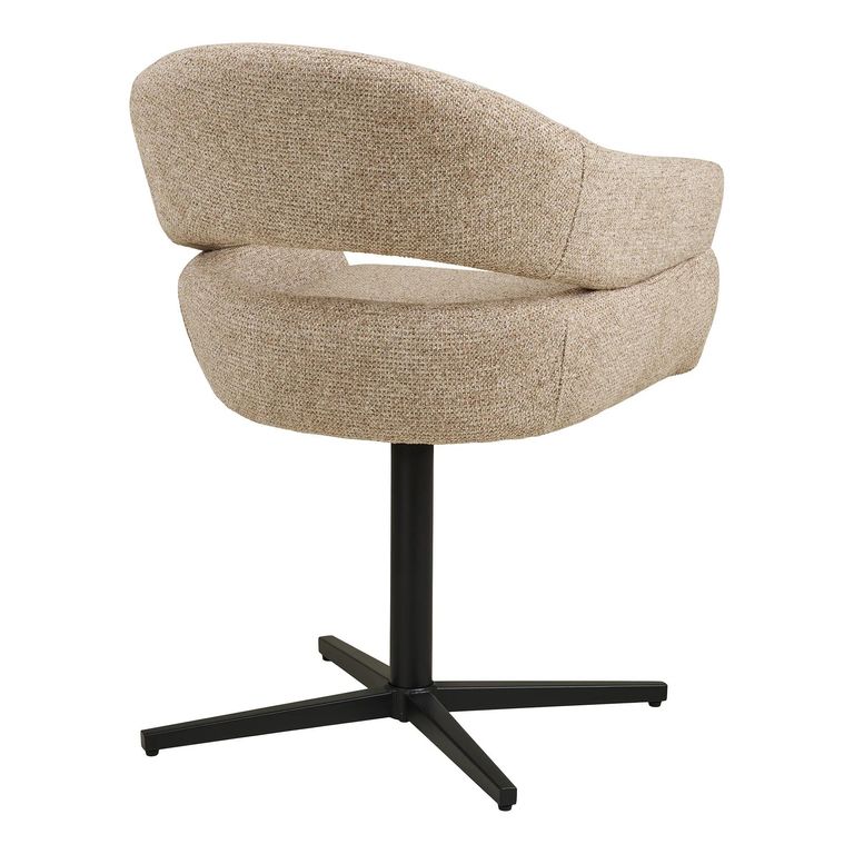 Dover Swivel Dining Armchair - Set of 2 - Curved Back - Sand and Black - Fabric and Metal