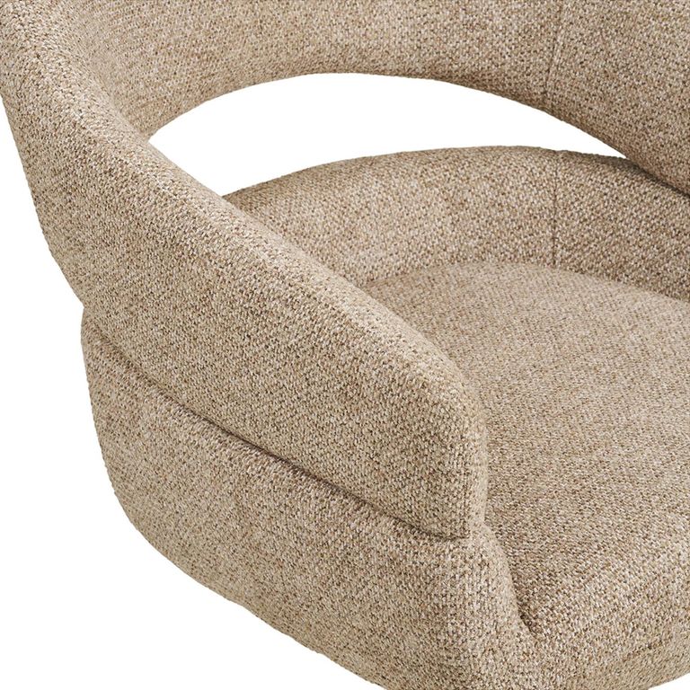Dover Swivel Dining Armchair - Set of 2 - Curved Back - Sand and Black - Fabric and Metal