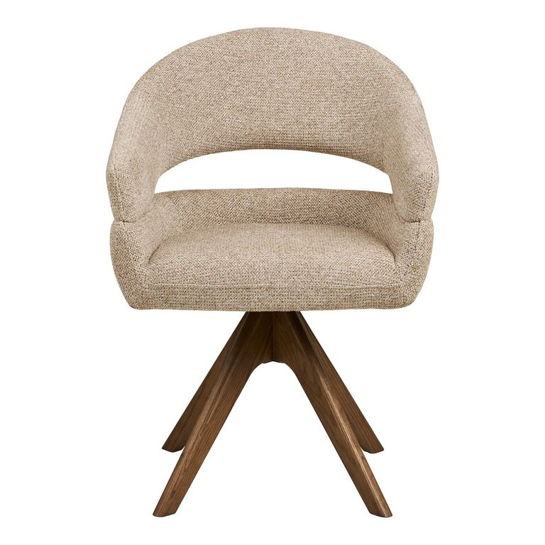 Dover Swivel Dining Armchair - Set of 2 - Curved Back - Sand and Brown - Fabric and Oak
