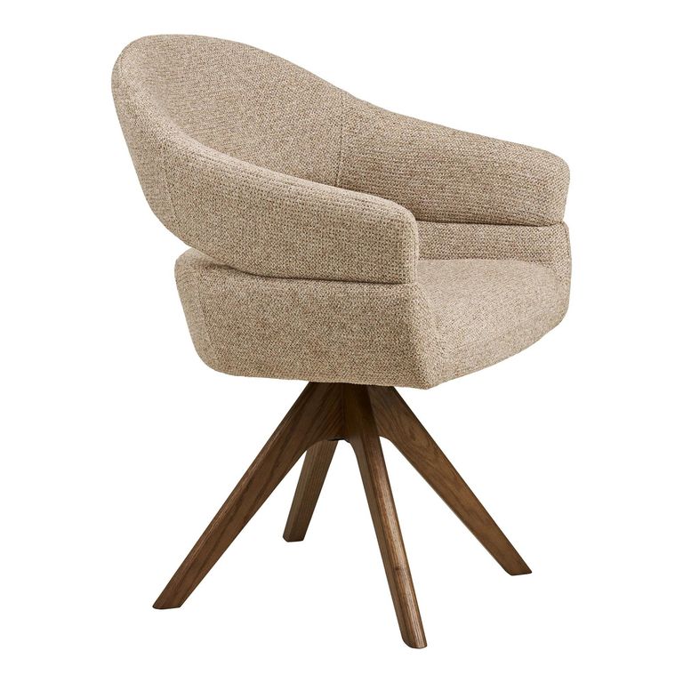 Dover Swivel Dining Armchair - Set of 2 - Curved Back - Sand and Brown - Fabric and Oak