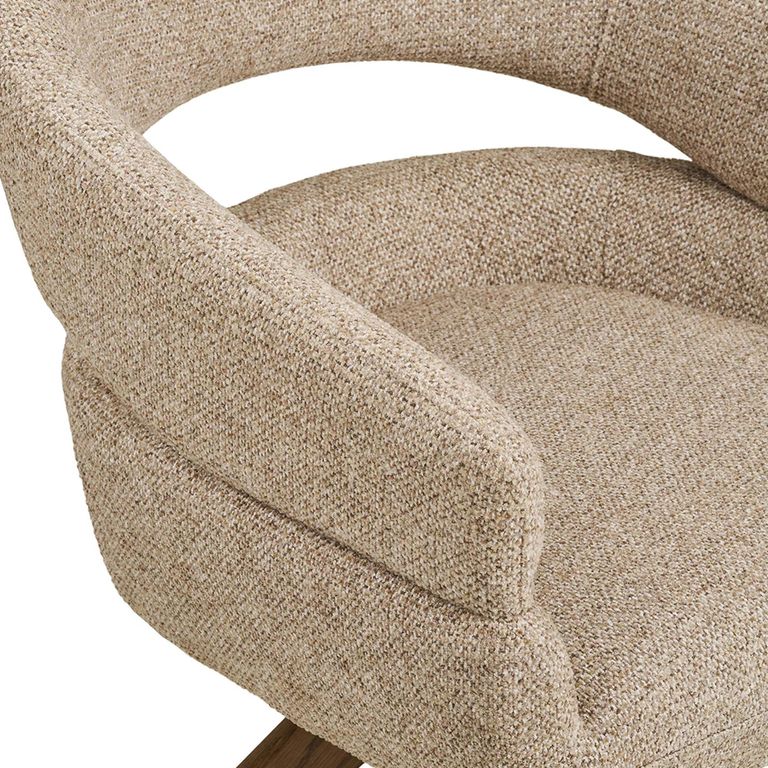 Dover Swivel Dining Armchair - Set of 2 - Curved Back - Sand and Brown - Fabric and Oak