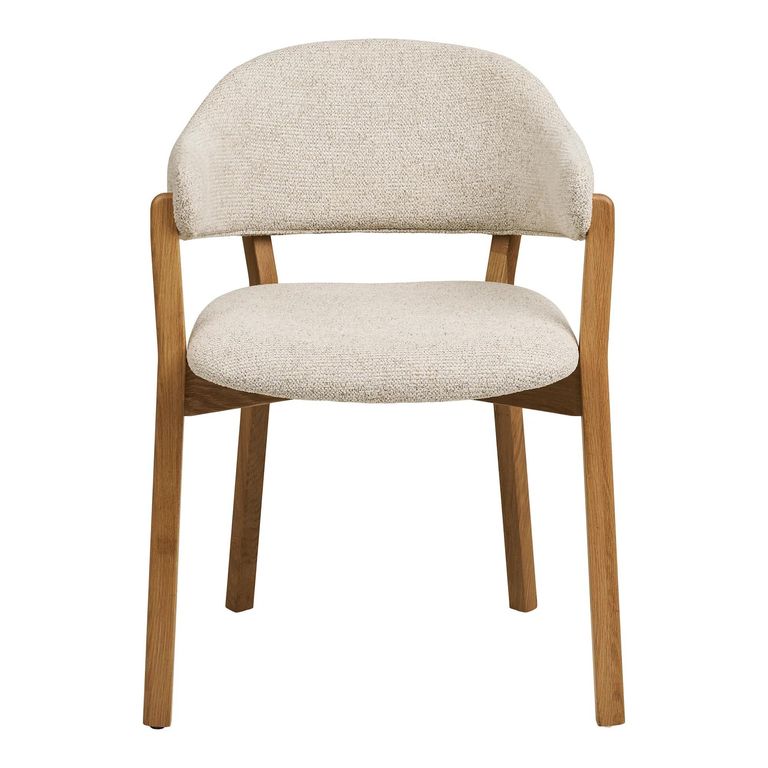 Dunkirk Dining Armchair - Set of 2 - Curved Back - Beige - Fabric and Oak
