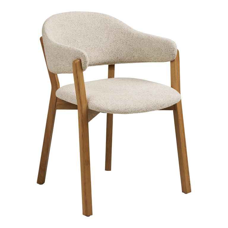 Dunkirk Dining Armchair - Set of 2 - Curved Back - Beige - Fabric and Oak