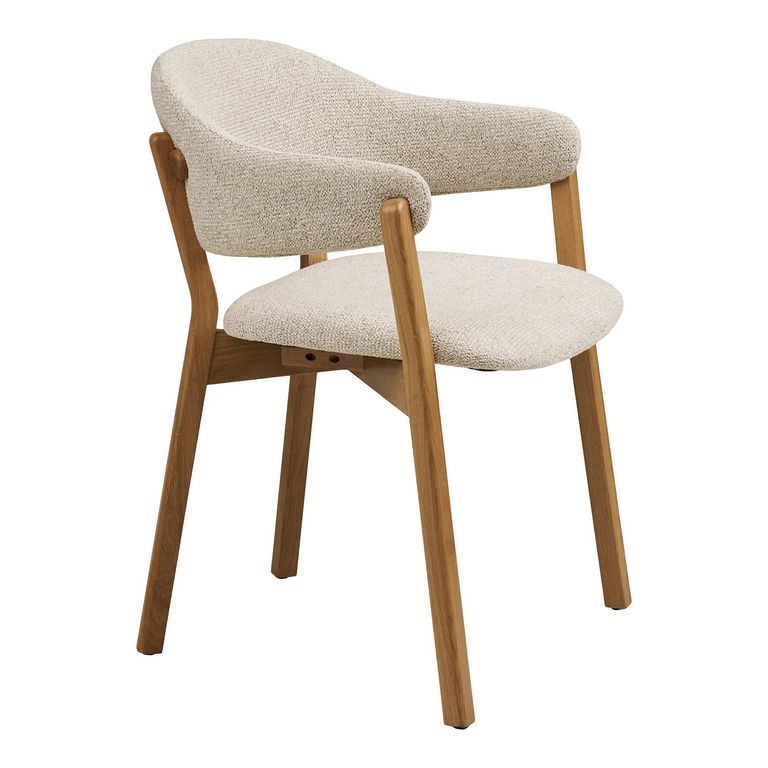 Dunkirk Dining Armchair - Set of 2 - Curved Back - Beige - Fabric and Oak