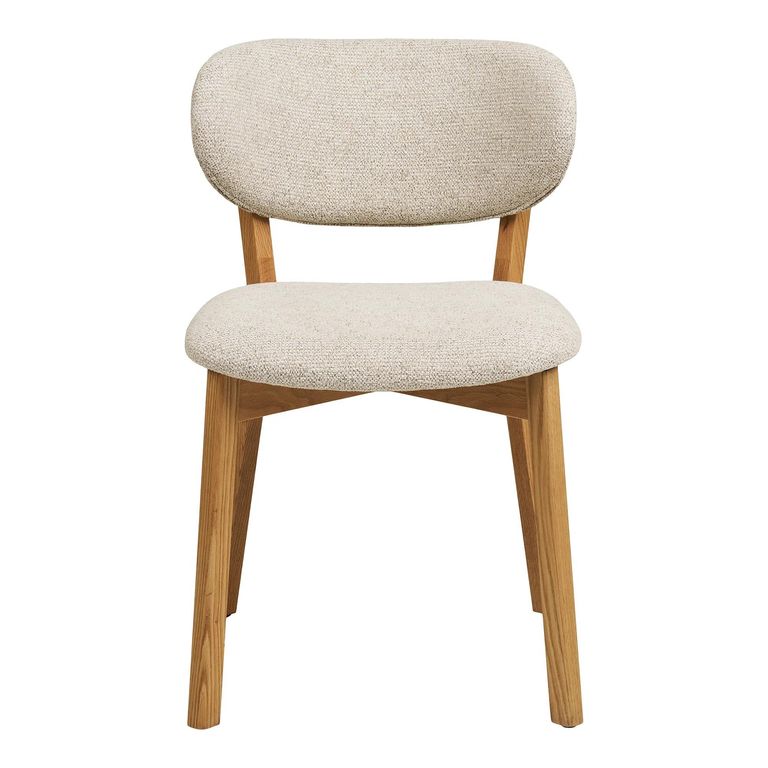 Dunkirk Dining Chair - Set of 2 - Curved Back - Beige - Fabric and Oak