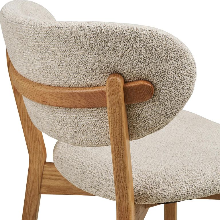 Dunkirk Dining Chair - Set of 2 - Curved Back - Beige - Fabric and Oak