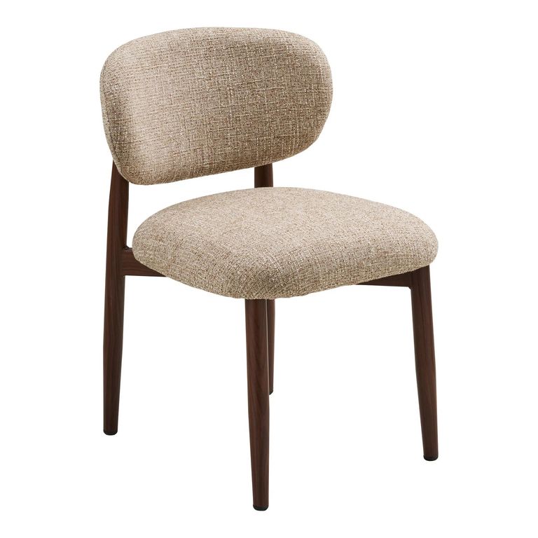 Isola Dining Chair - Set of 2 - Curved Back - Light Brown and Dark Brown - Fabric and Wood