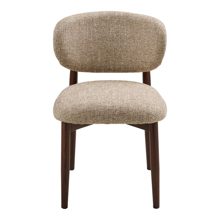 Isola Dining Chair - Set of 2 - Curved Back - Light Brown and Dark Brown - Fabric and Wood