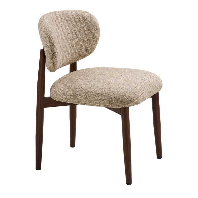 Isola Dining Chair - Set of 2 - Curved Back - Light Brown and Dark Brown - Fabric and Wood