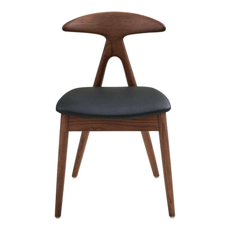 Lanuza Dining Chair - Set of 2 - Curved Back - Dark Brown and Black - Faux Leather and Oak