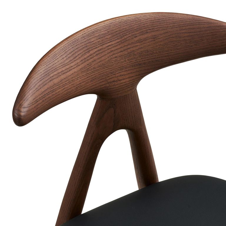 Lanuza Dining Chair - Set of 2 - Curved Back - Dark Brown and Black - Faux Leather and Oak