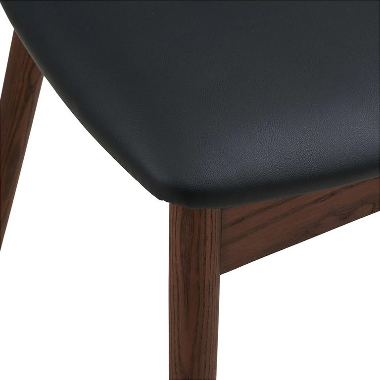 Lanuza Dining Chair - Set of 2 - Curved Back - Dark Brown and Black - Faux Leather and Oak