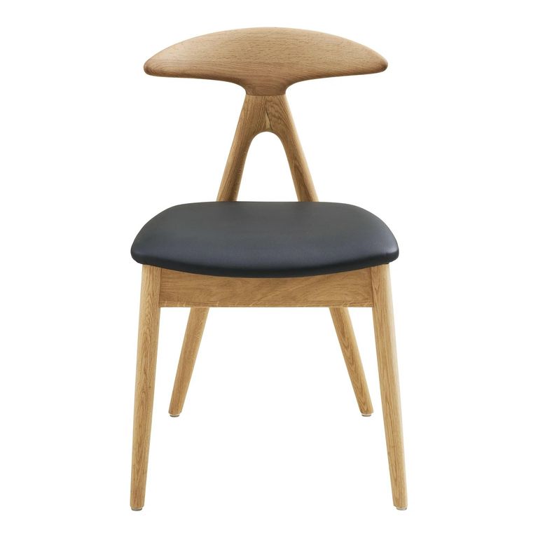 Lanuza Dining Chair - Set of 2 - Curved Back - Natural and Black - Faux Leather and Oak