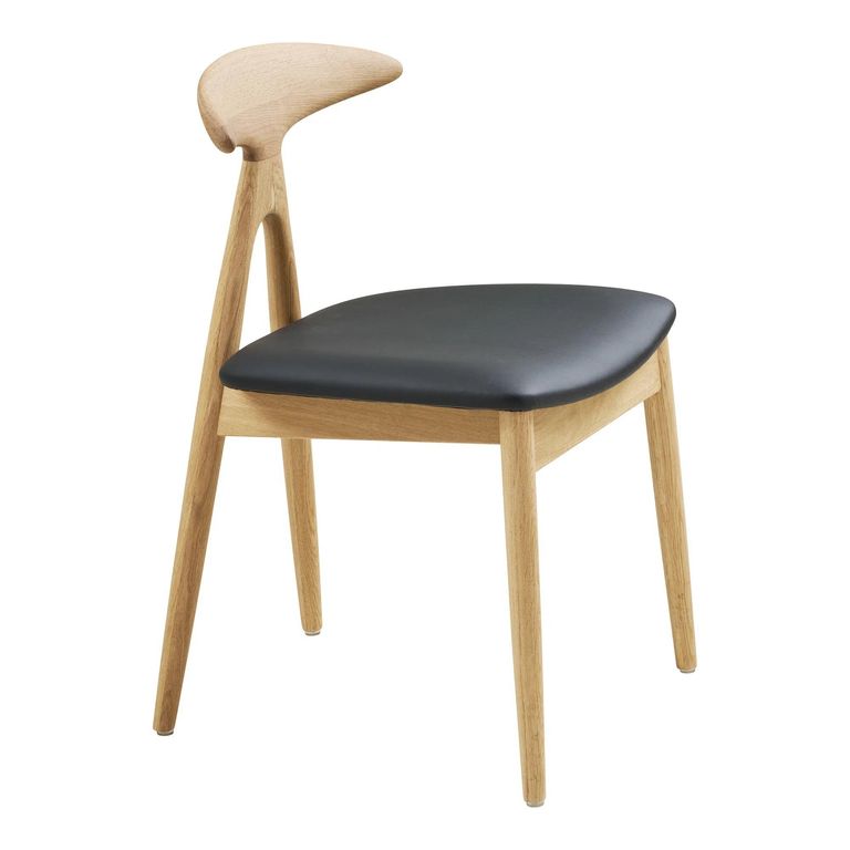 Lanuza Dining Chair - Set of 2 - Curved Back - Natural and Black - Faux Leather and Oak