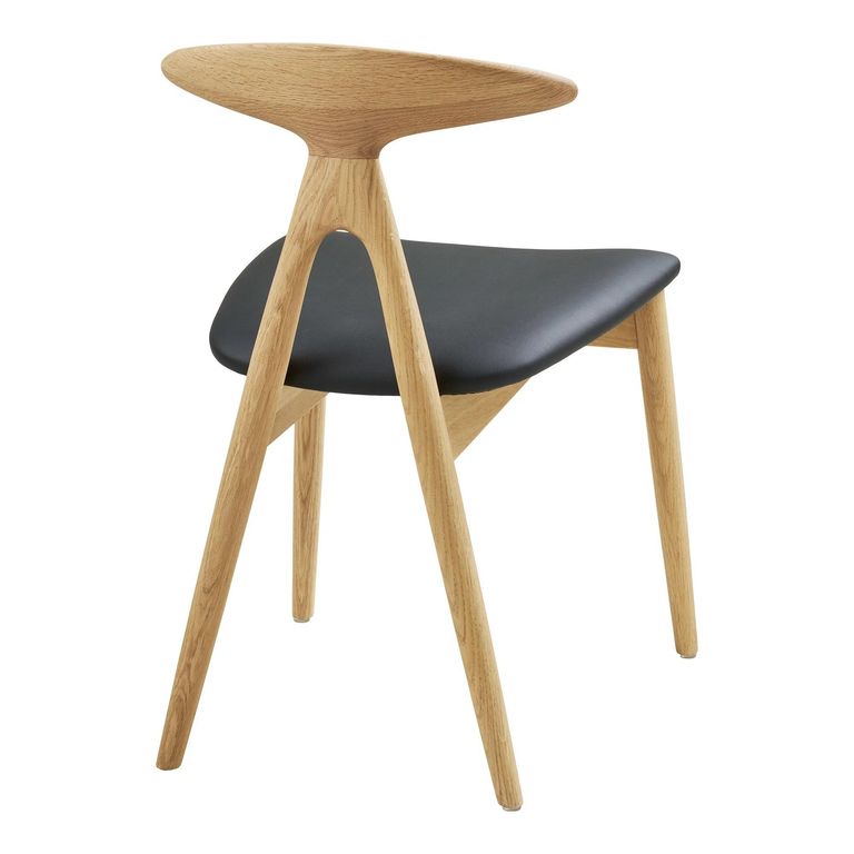 Lanuza Dining Chair - Set of 2 - Curved Back - Natural and Black - Faux Leather and Oak