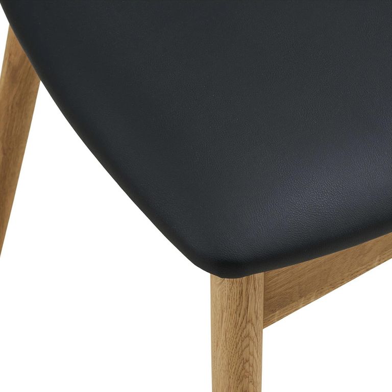 Lanuza Dining Chair - Set of 2 - Curved Back - Natural and Black - Faux Leather and Oak