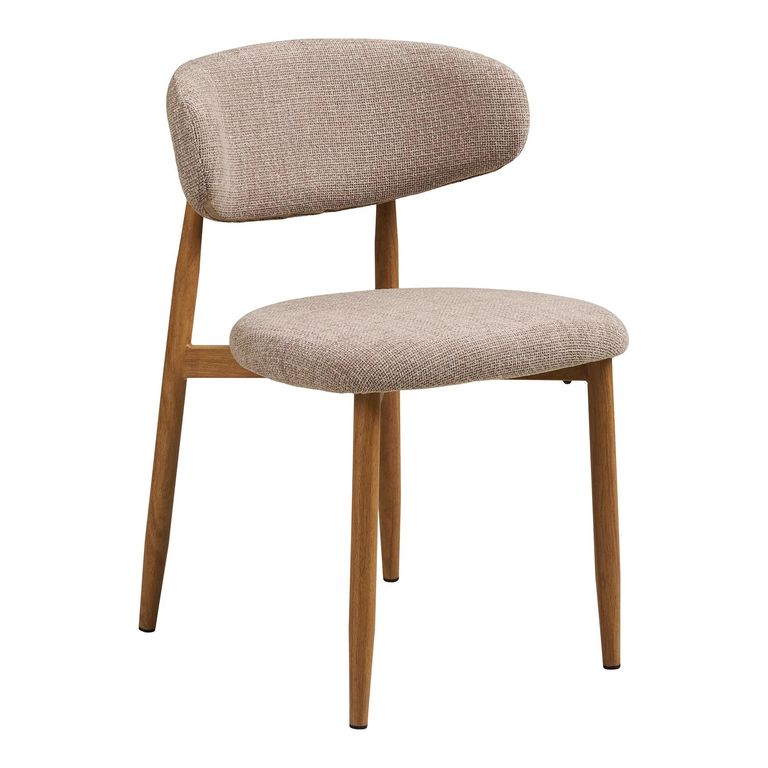 Levanto Dining Chair - Set of 2 - Curved Back - Sand and Natural - Fabric and Wood