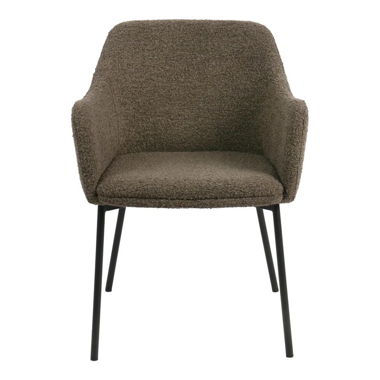 Melilla Dining Armchair - Set of 2 - Brown Boucle and Black - Fabric and Metal