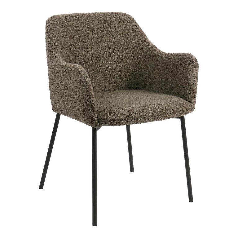 Melilla Dining Armchair - Set of 2 - Brown Boucle and Black - Fabric and Metal