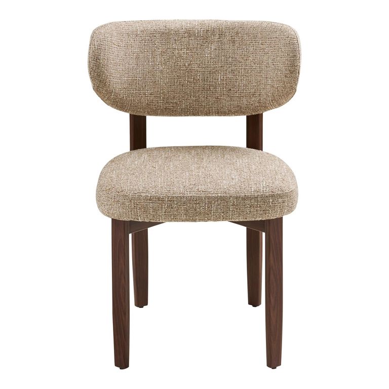 Recco Dining Chair - Set of 2 - Curved Back - Light Brown and Dark Brown - Fabric and Wood
