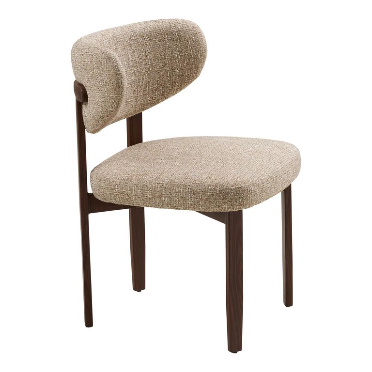 Recco Dining Chair - Set of 2 - Curved Back - Light Brown and Dark Brown - Fabric and Wood
