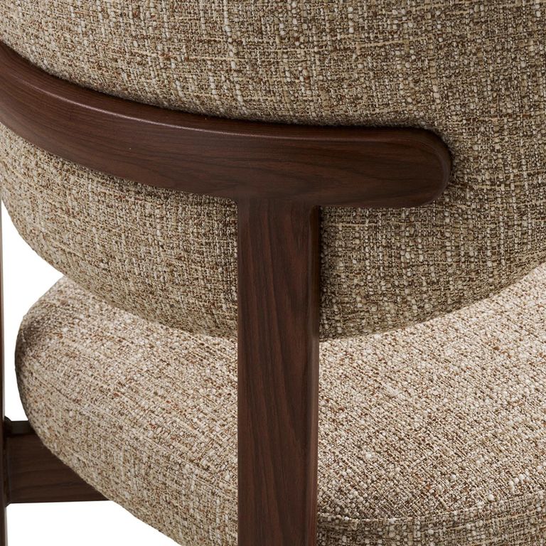 Recco Dining Chair - Set of 2 - Curved Back - Light Brown and Dark Brown - Fabric and Wood