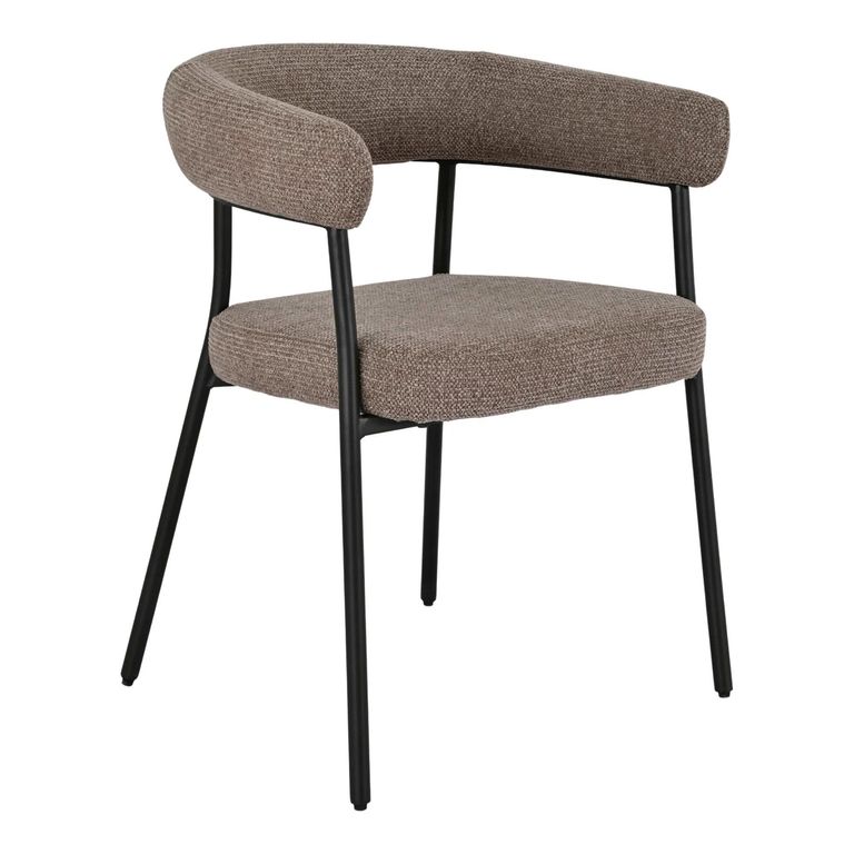 Trivio Dining Armchair - Set of 2 - Curved Back - Brown and Black - Fabric and Metal