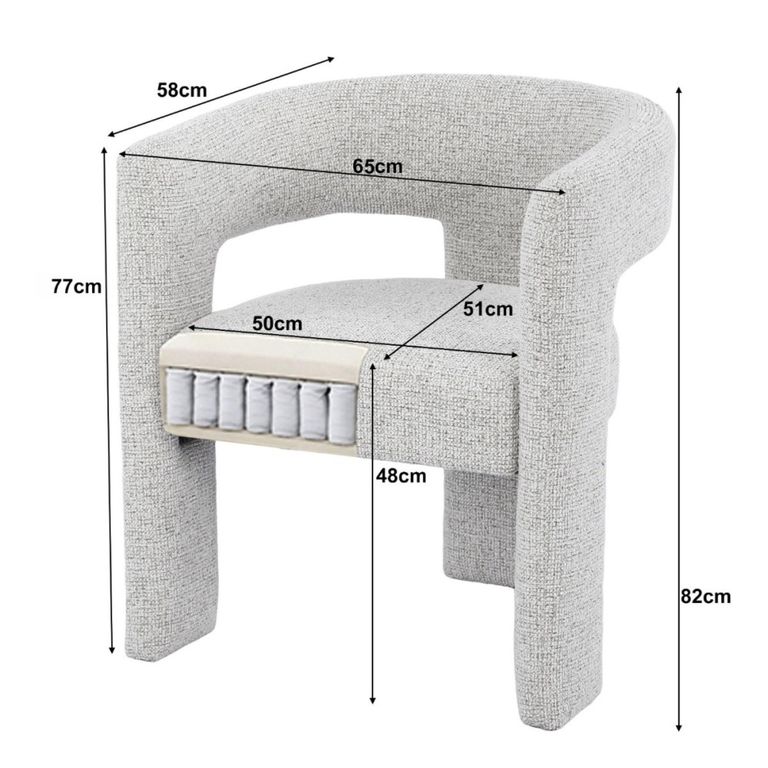 Aurelia Dining Armchair - Curved Back - Light Grey - Fabric