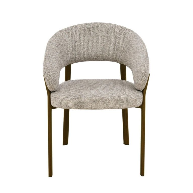 Zhora Dining Armchair - Set of 2 - Curved Back - Beige and Walnut - Fabric and Metal