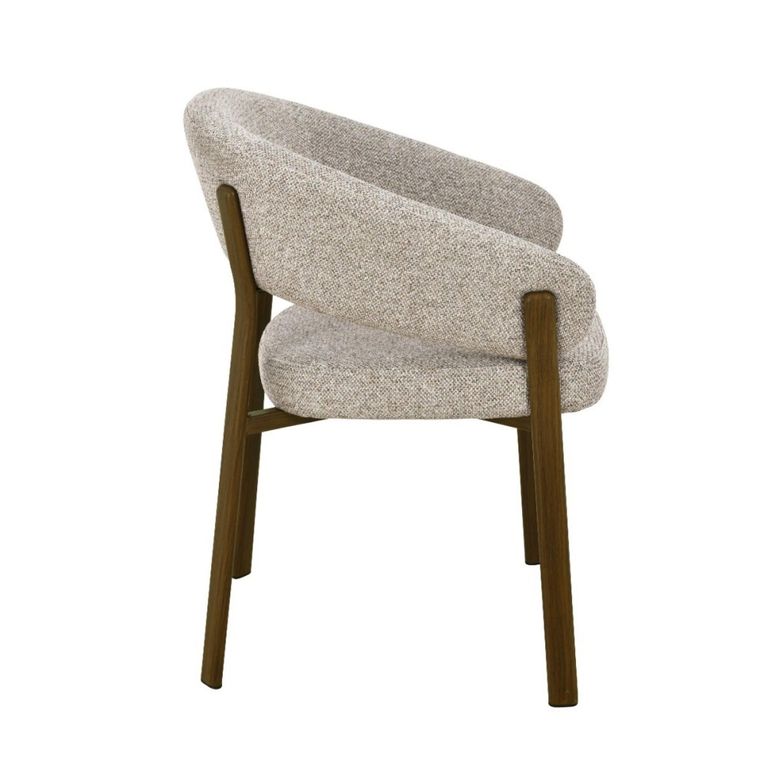Zhora Dining Armchair - Set of 2 - Curved Back - Beige and Walnut - Fabric and Metal
