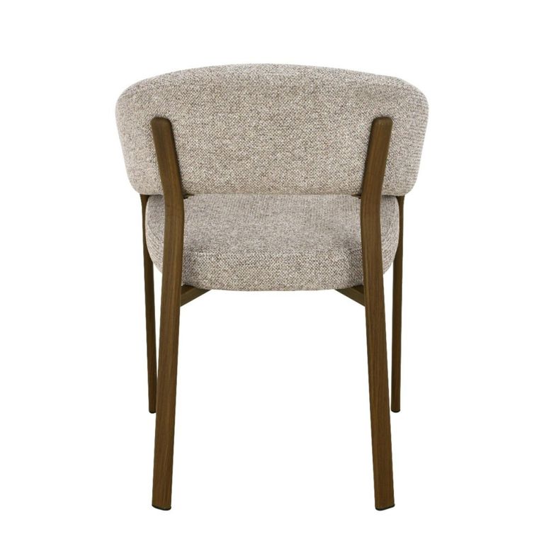 Zhora Dining Armchair - Set of 2 - Curved Back - Beige and Walnut - Fabric and Metal