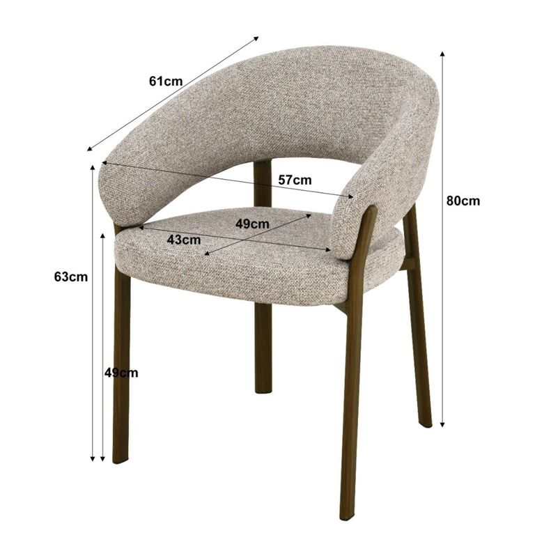 Zhora Dining Armchair - Set of 2 - Curved Back - Beige and Walnut - Fabric and Metal