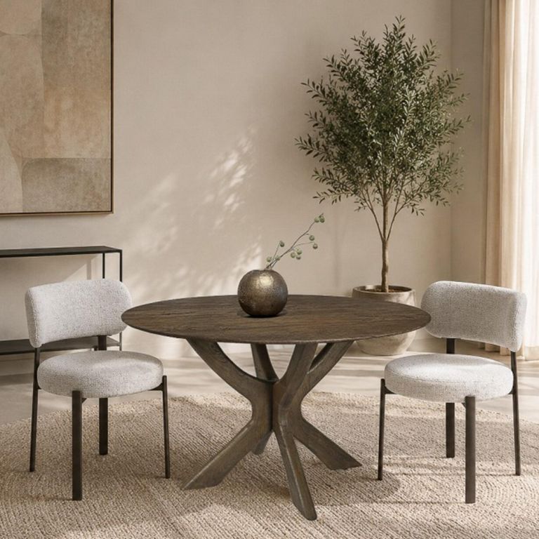 Zoey Dining Chair - Set of 2 - Curved Back - Beige - Fabric and Metal