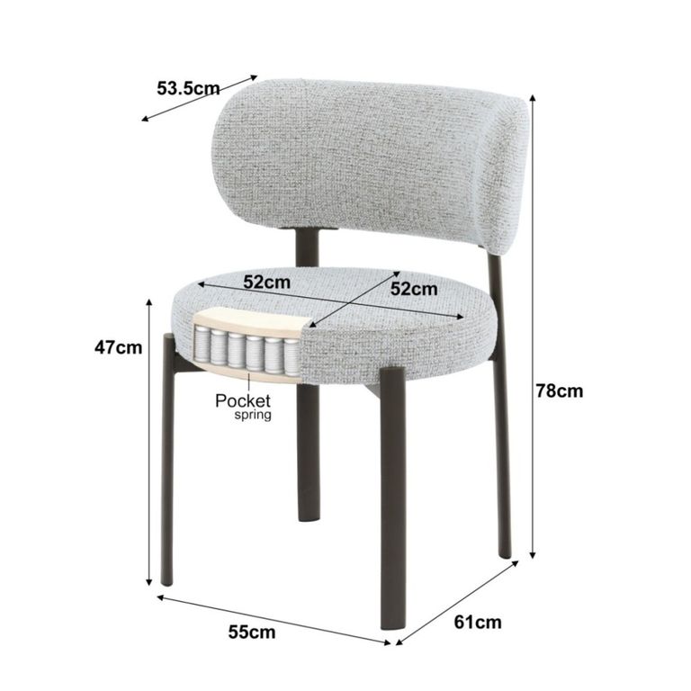 Zoey Dining Chair - Set of 2 - Curved Back - Beige - Fabric and Metal