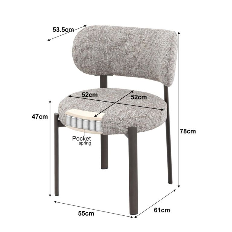 Zoey Dining Chair - Set of 2 - Curved Back - Mocha - Fabric and Metal