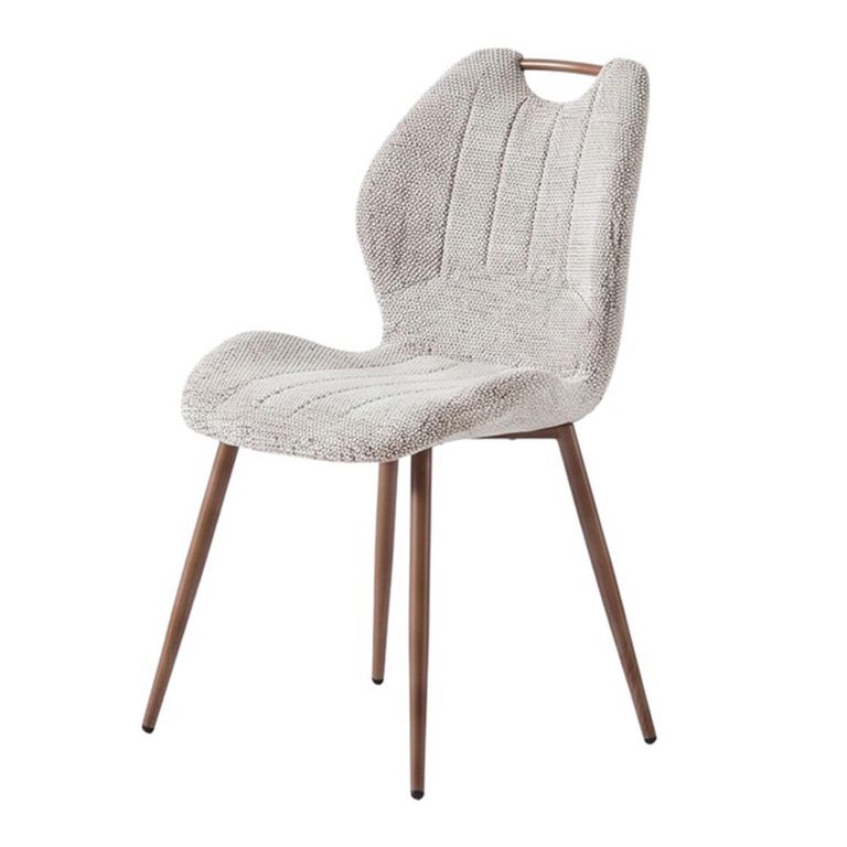 Turin Dining Chair - Set of 2 - Curved Back - Latte and Walnut - Fabric and Wood
