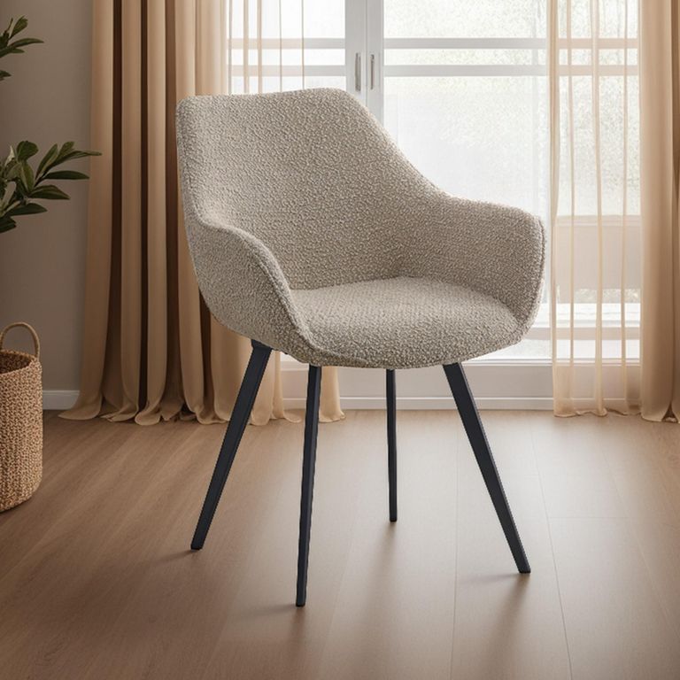 Luca Dining Armchair - Set of 2 - Beige - Boucle Fabric