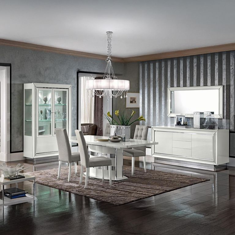 Dama Italian Bianca Tufted Dining Chair - Grey and White - Faux Leather
