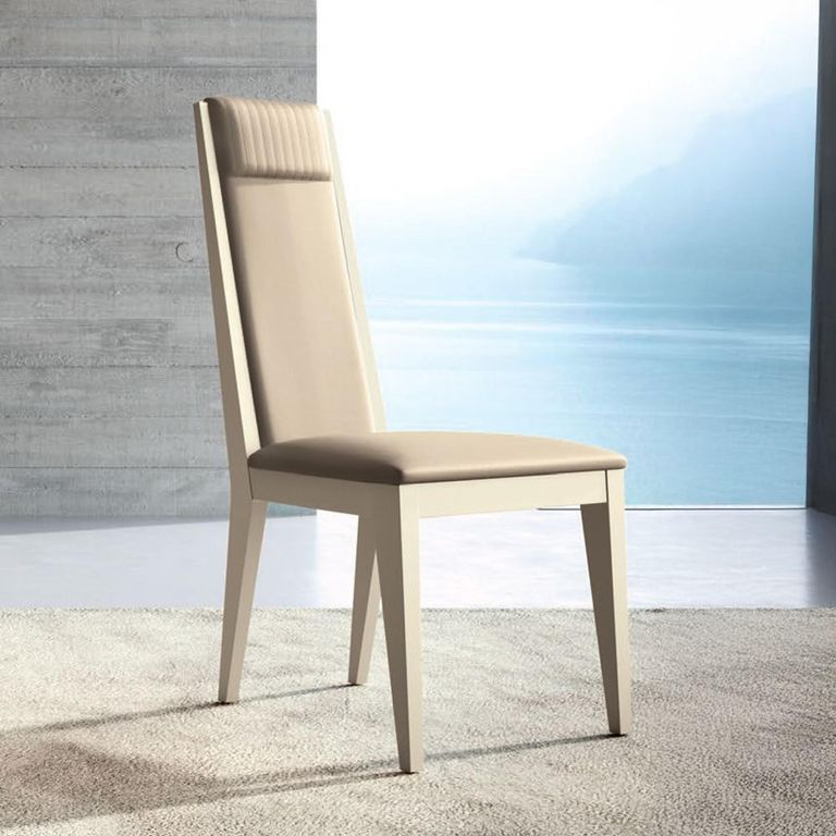 Fidia Italian Dining Chair - High Back - Cream - Faux Leather and Wood