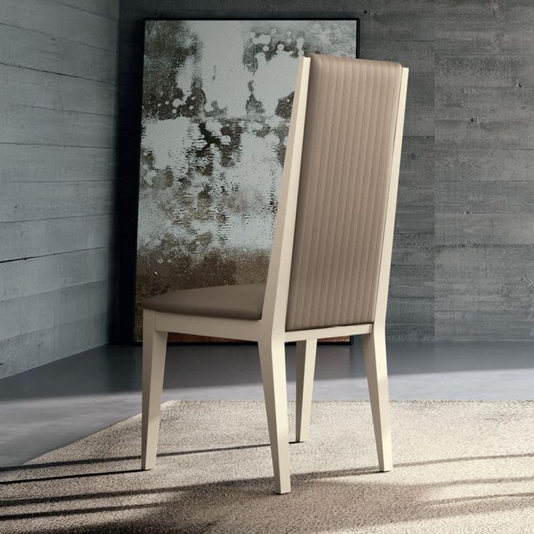 Fidia Italian Dining Chair - High Back - Cream - Faux Leather and Wood